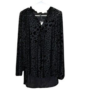 White House Black Market Blouse Size XLP Black Animal Print Sheer Velvet Burnout